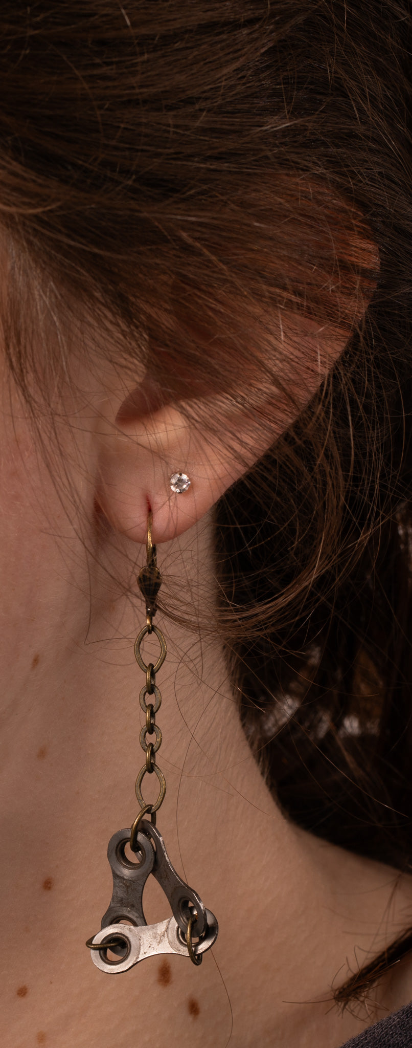 Upcycled bike chain earrings pair #1