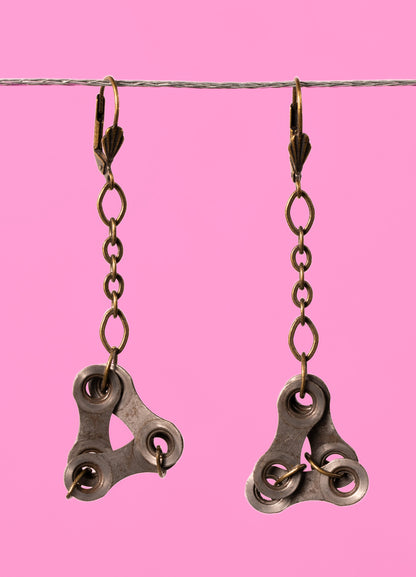 Upcycled bike chain earrings pair #1