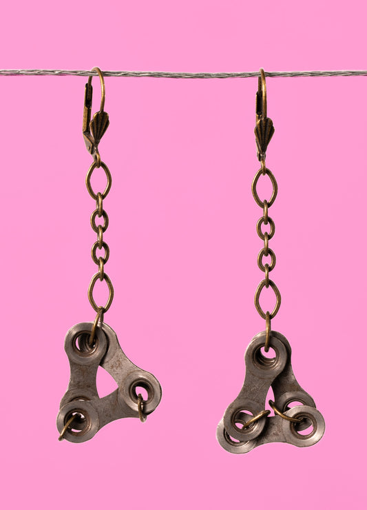 Upcycled bike chain earrings pair #1