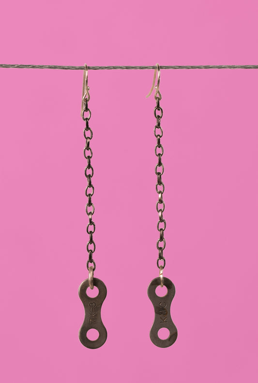 Upcycled bike chain earrings pair #7